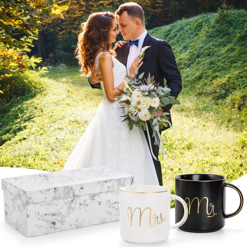 Yesland 12 oz Mr and Mrs Mug, Ceramic Coffee Mug for the Couple, Ideal Gift for Engagement, Anniversary, His and Hers, Bride and Groom, Valentines and Christmas Gifts - Set of 2 (Black & White) - Image 5